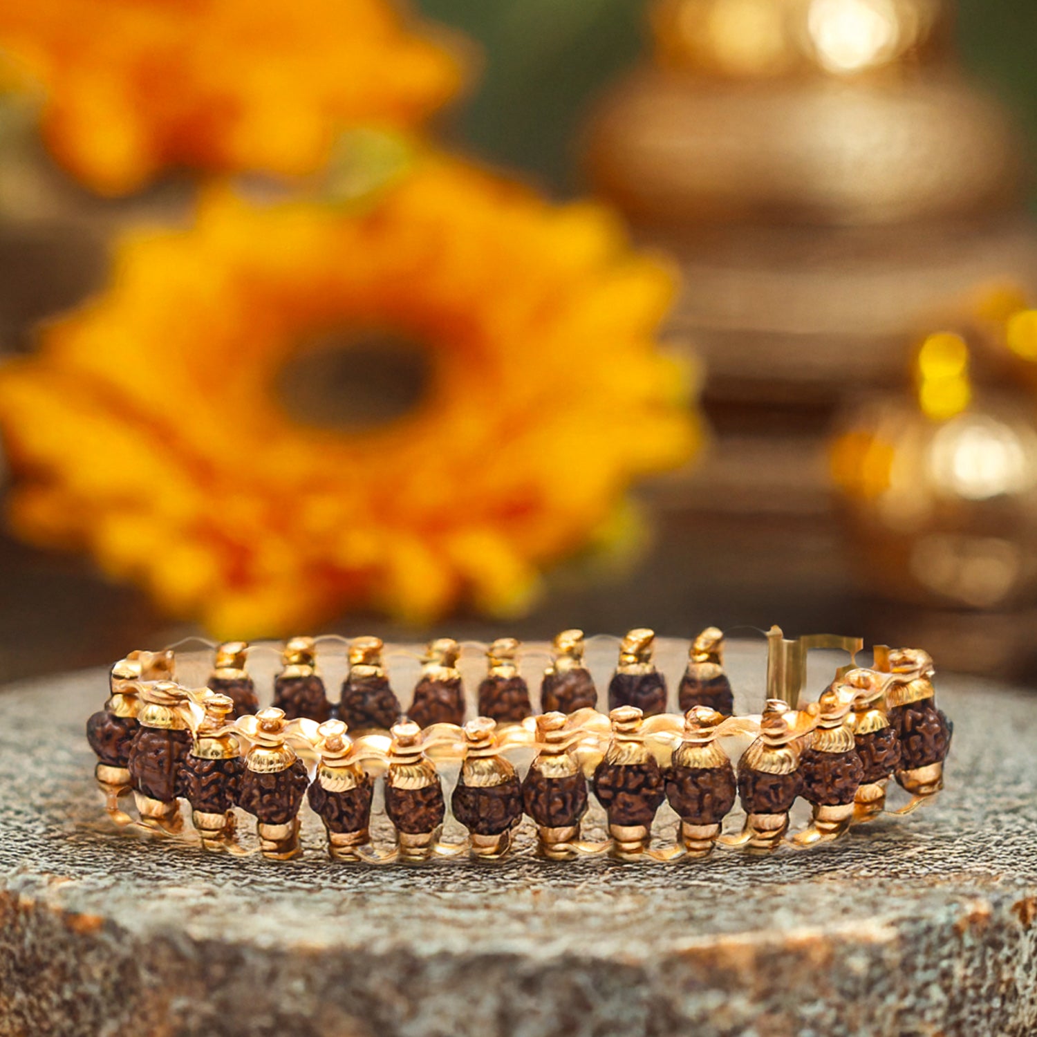 Gold Plated Beaded Rudraksha Bracelet- Bracelet.