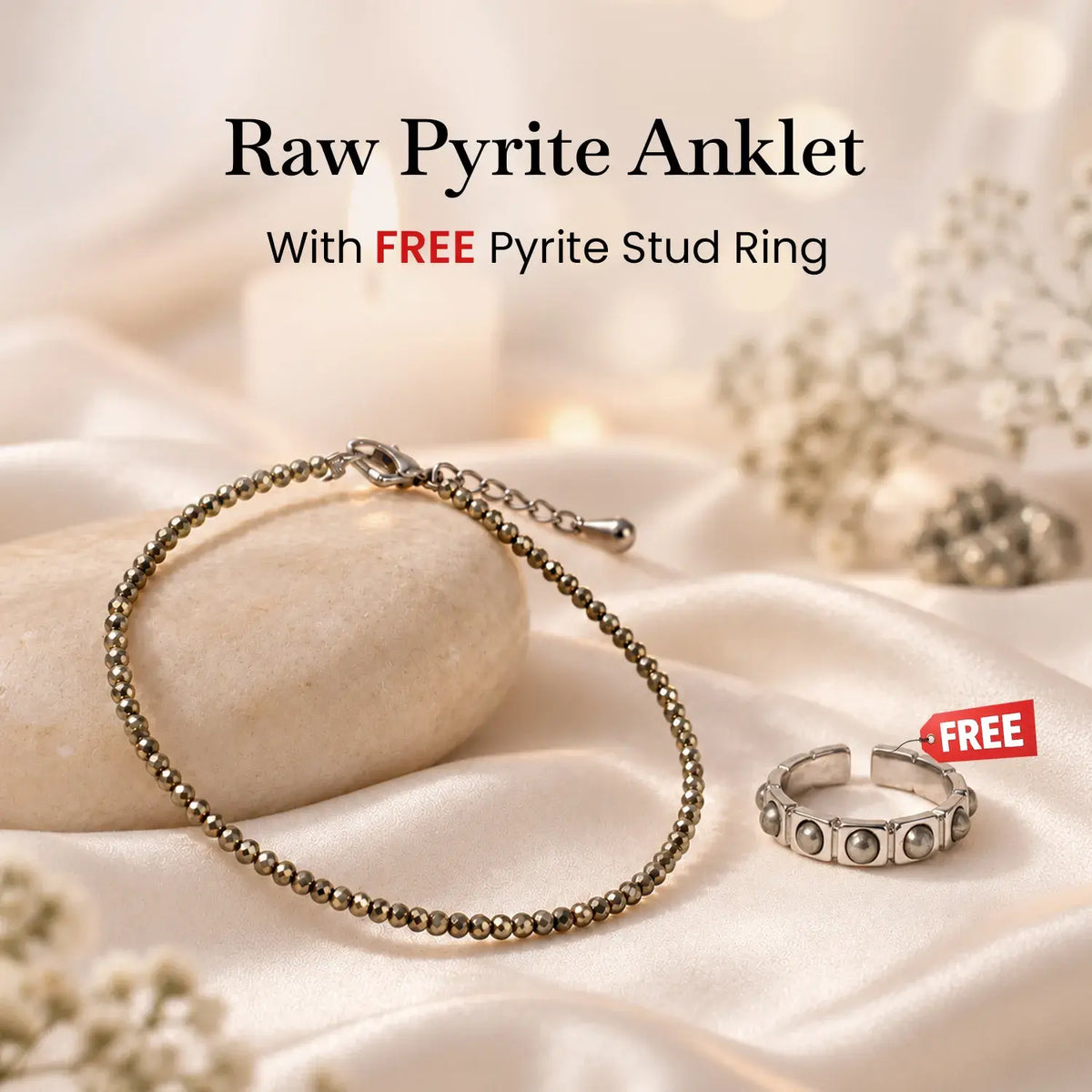 Raw Pyrite Anklet with Free Pyrite Stud Ring