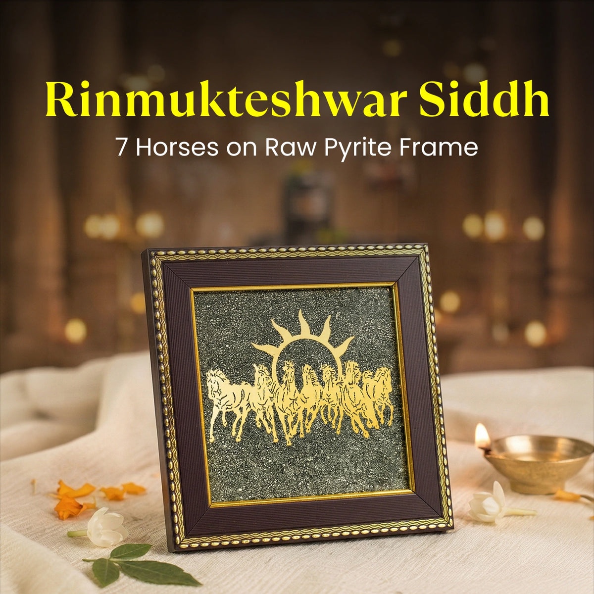 Rinmukteshwar Siddh 7 Horses on Raw Pyrite Frame