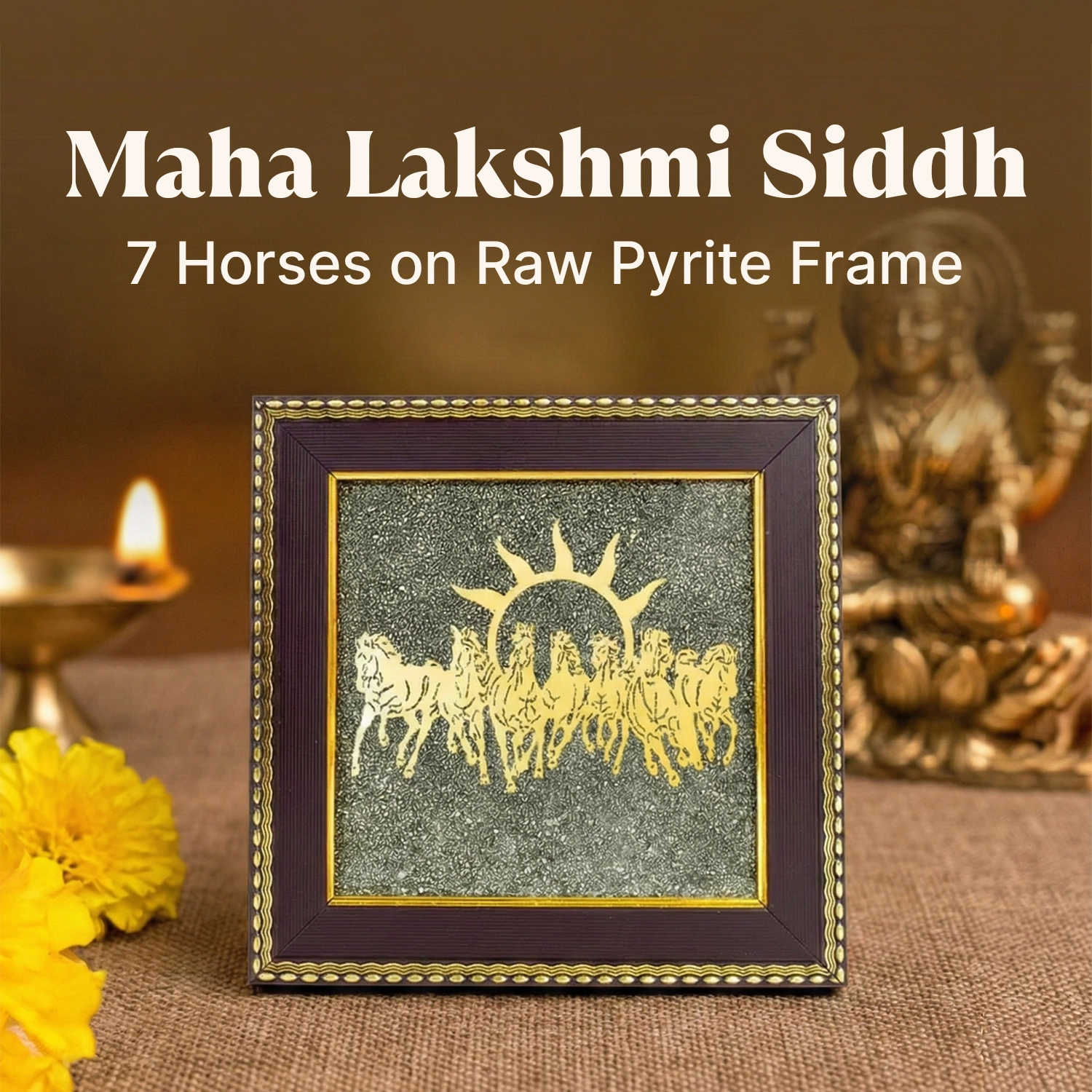 Maha Lakshmi Siddh 7 Horses on Raw Pyrite Frame
