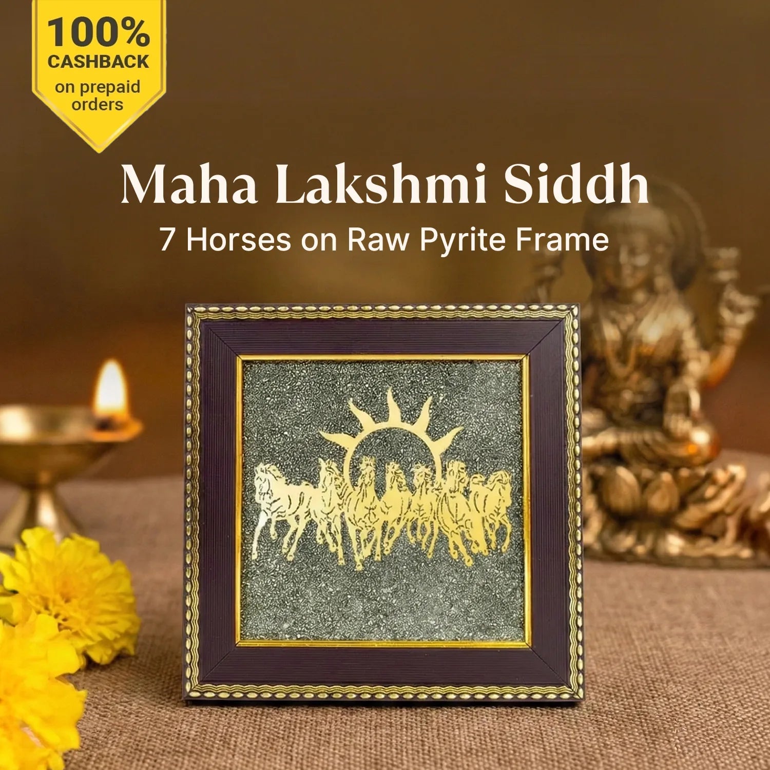 Maha Lakshmi Siddh 7 Horses on Raw Pyrite Frame