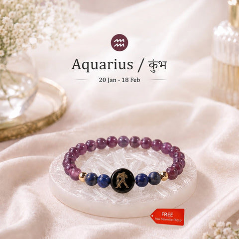 Aquarius (कुंभ राशि) Zodiac Amethyst & Lapis Lazuli Bracelet for Women