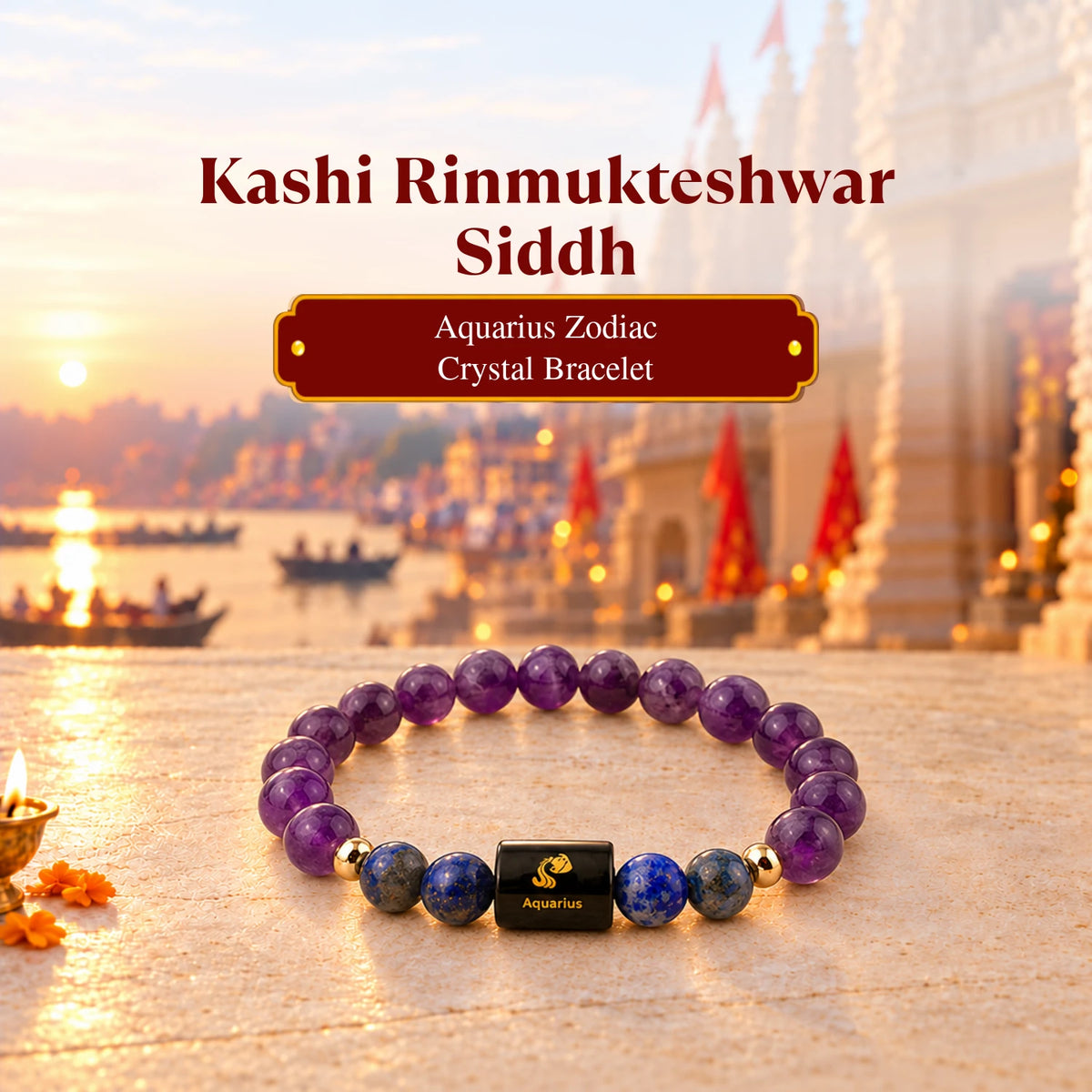 Rinmukteshwar Siddh Aquarius Zodiac Bracelet With FREE Raw Selenite Plate