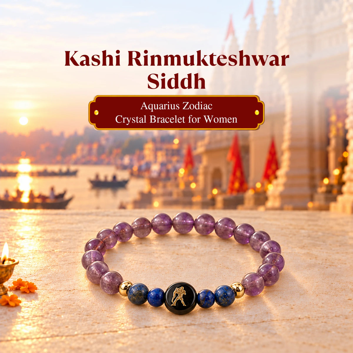 Rinmukteshwar Siddh Aquarius Zodiac Bracelet for Women with Free Raw Selenite Plate