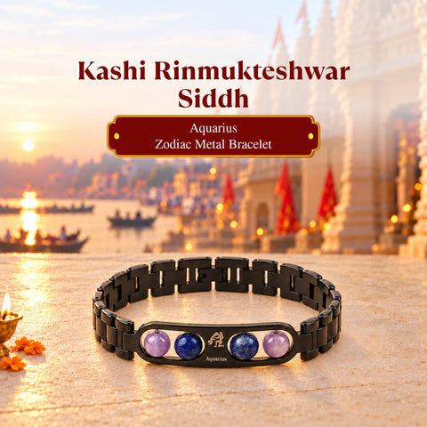 Rinmukteshwar Siddh Aquarius Zodiac Metal Bracelet with Free Raw Selenite Plate