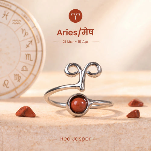 Aries Zodiac Ring with Red Jasper