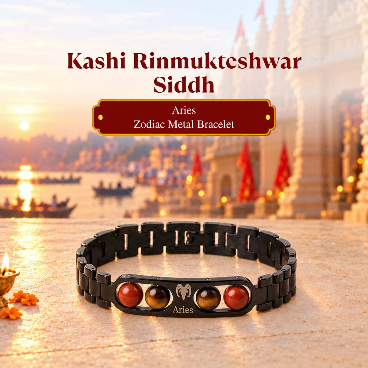 Rinmukteshwar Siddh Aries Zodiac Metal Bracelet with Free Raw Selenite Plate