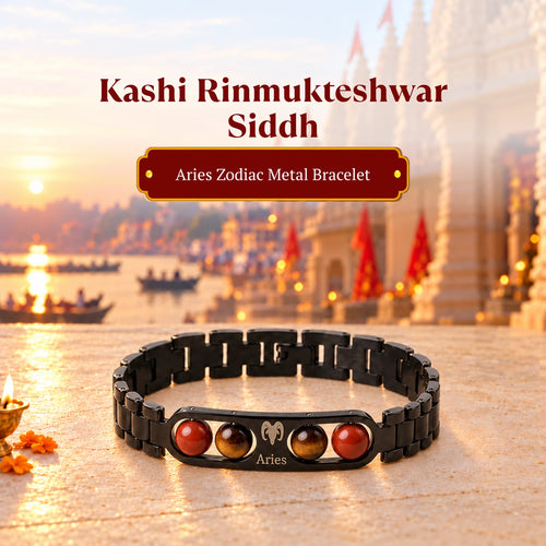 Rinmukteshwar Siddh Aries Zodiac Metal Bracelet with Free Raw Selenite Plate