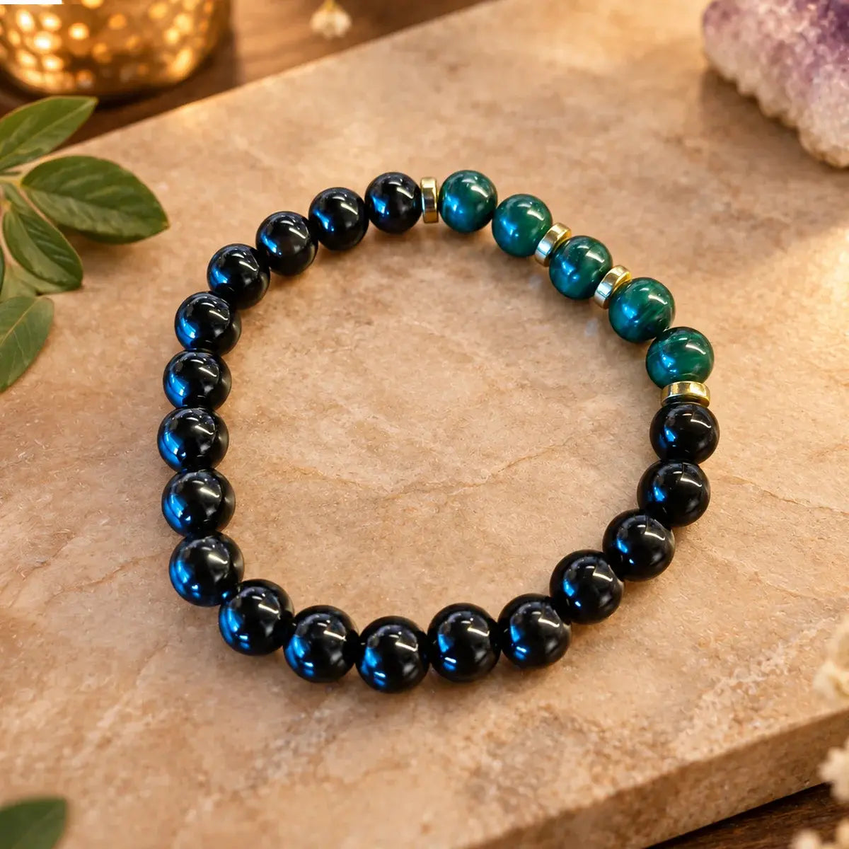 Black Obsidian with Malachite 8mm Bracelet