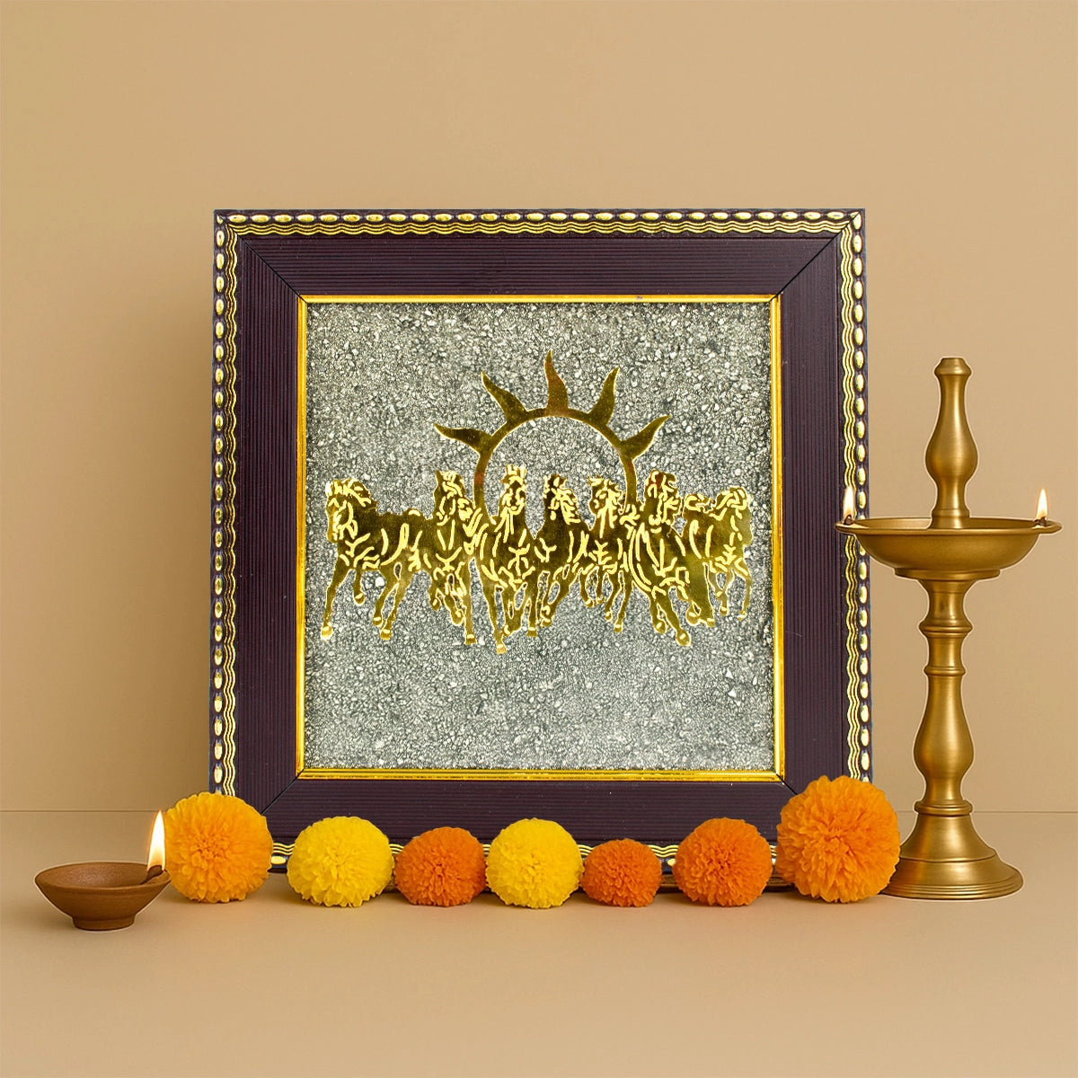 7 Horses on Raw Pyrite Frame