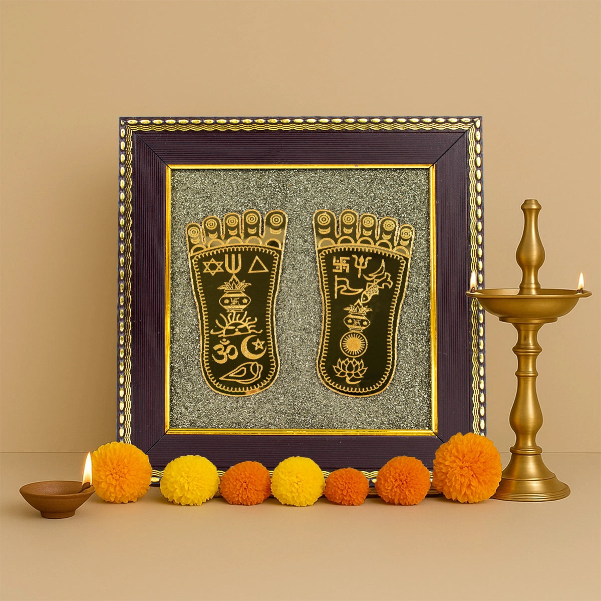 Maa Lakshmi Charan Paduka on Pyrite Frame
