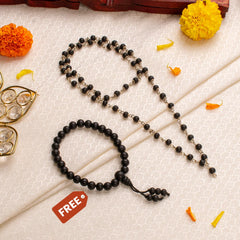 Silver Capped Karungali Malai – with Free Karungali Bracelet Gift