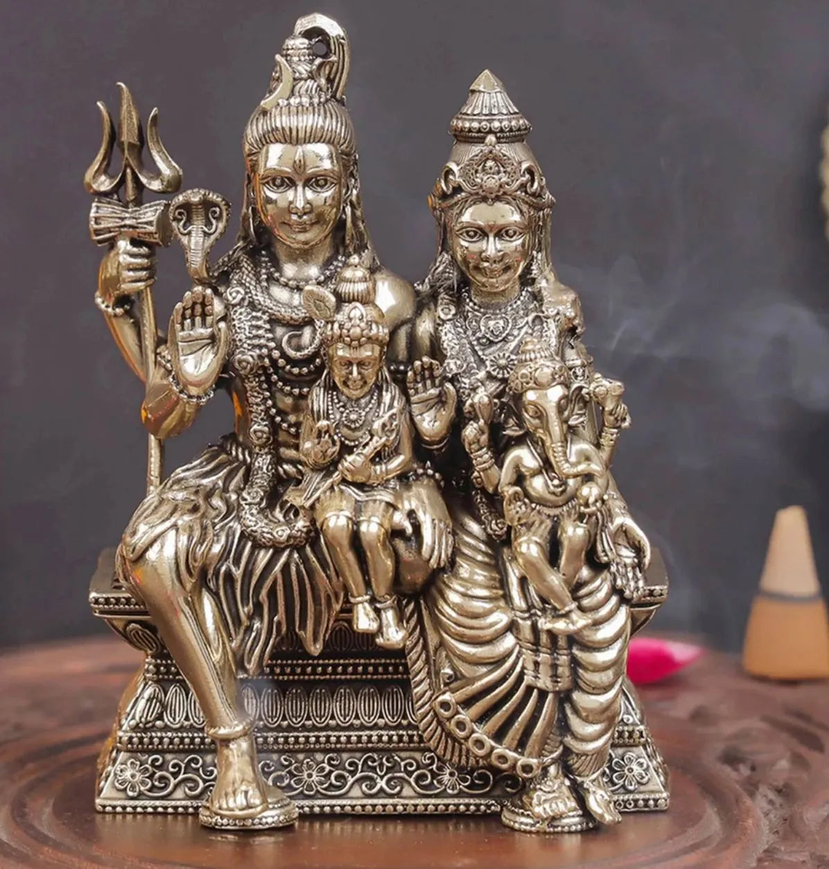 Brass Superfine Shiv Parivar Idol For Home Temple Decor 4 Inch