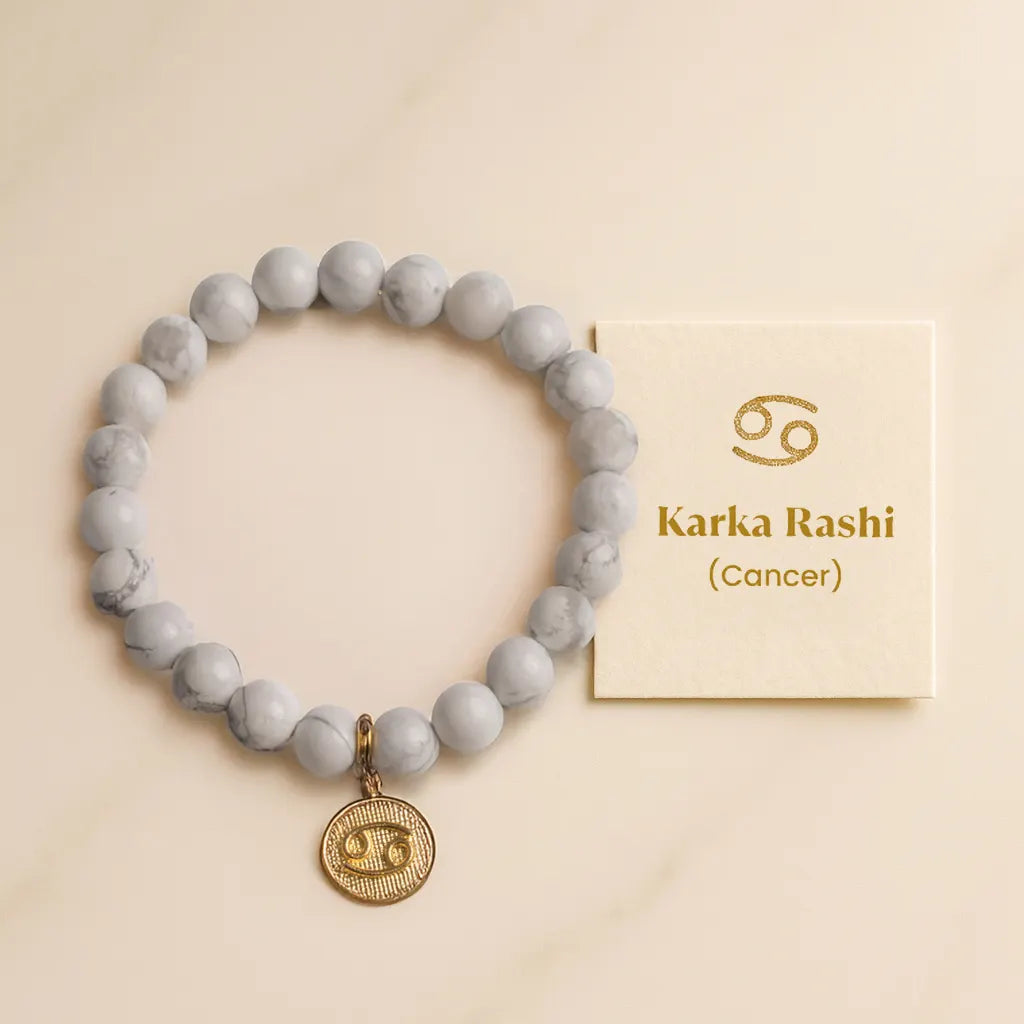Howlite Bracelet with Charm (Karka Rashi) Cancer