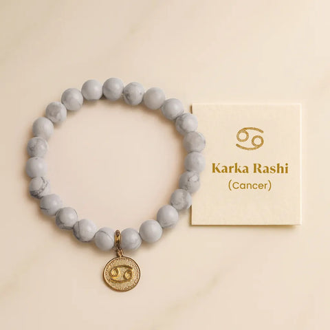 Howlite Bracelet with Charm (Karka Rashi) Cancer