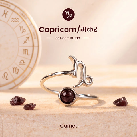 Capricorn Zodiac Ring with Garnet
