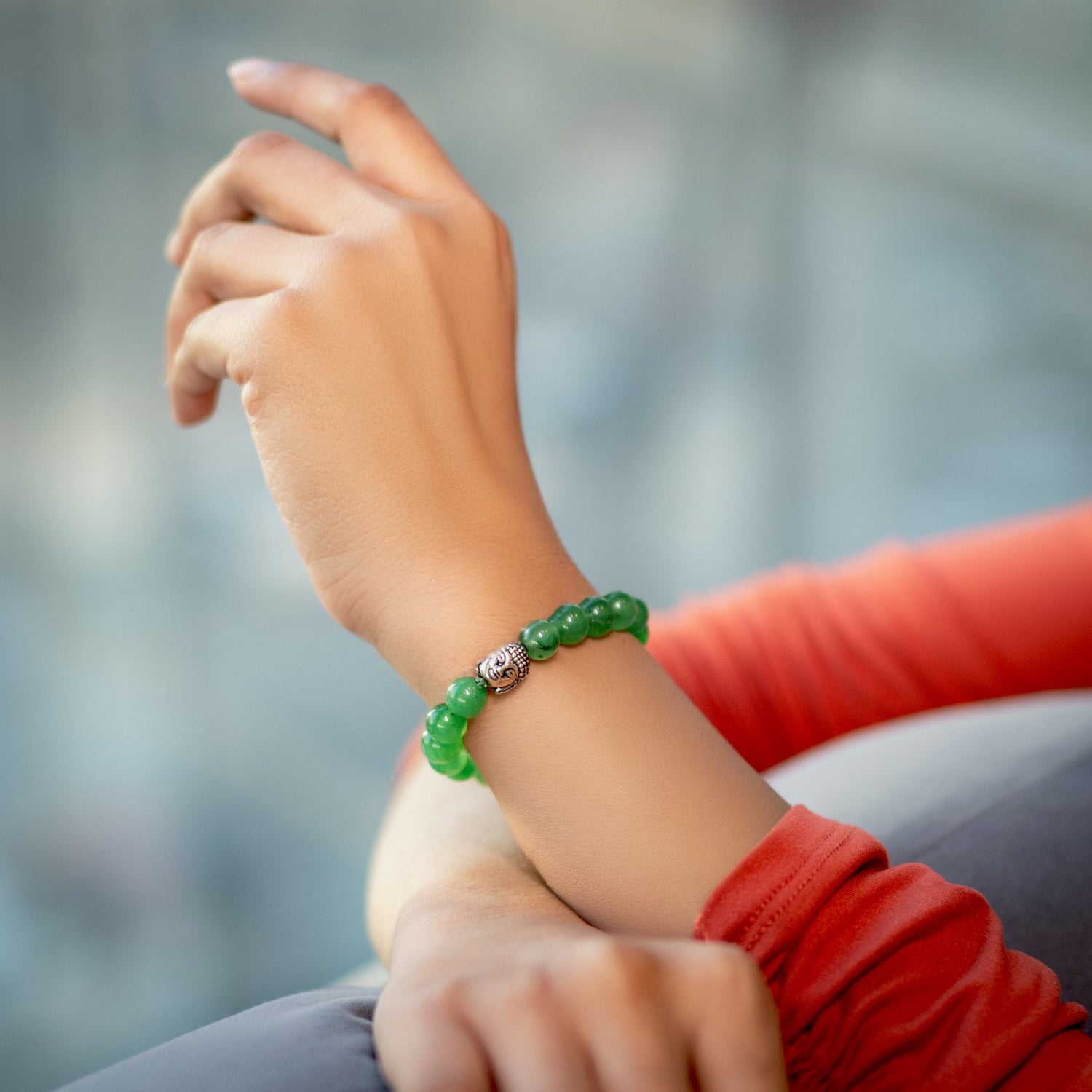 Green Jade Bracelet with Buddha