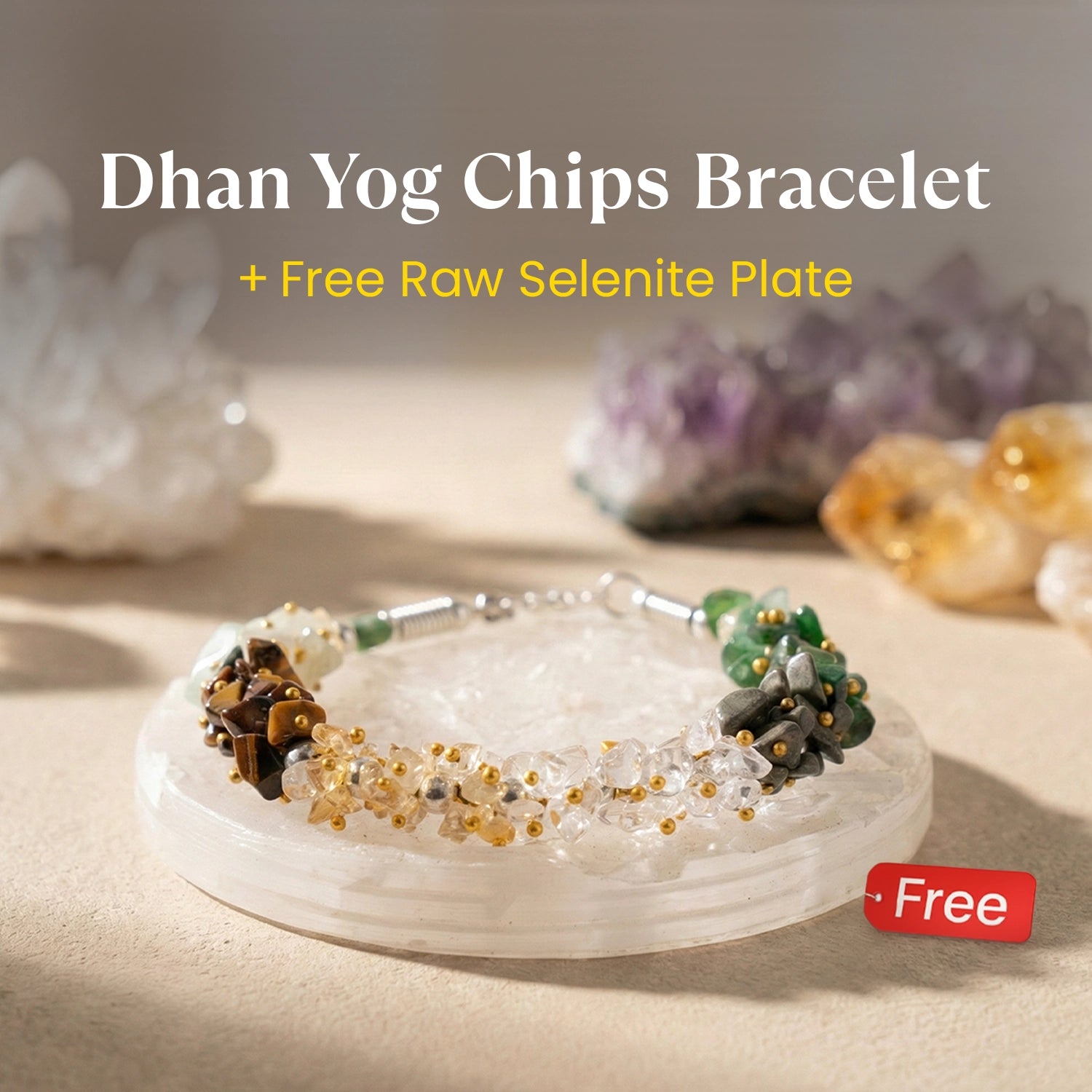 Dhan Yog Chips Bracelet With Free Raw Selenite Plate