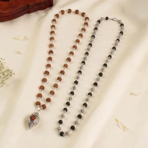 Divya Shankh Rudraksha Mala with Om Bead Karungali Mala