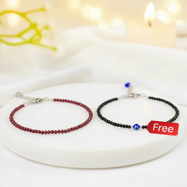 Garnet Anklet with FREE Black Tourmaline Anklet with Evil Eye Charm