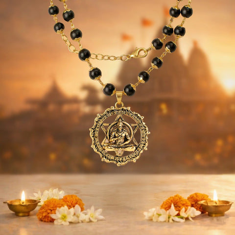 Siddh Gold-Plated Karungali Mala with Hanuman Kavach Pendant