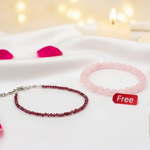Garnet Anklet with FREE Rose Quartz 6mm Bracelet