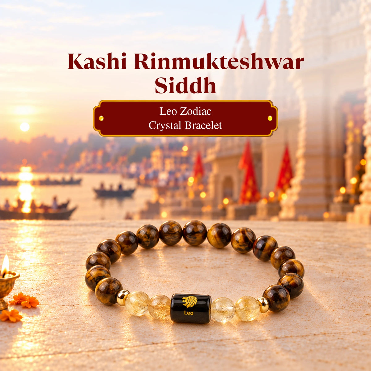Rinmukteshwar Siddh Leo Zodiac Bracelet With FREE Raw Selenite Plate