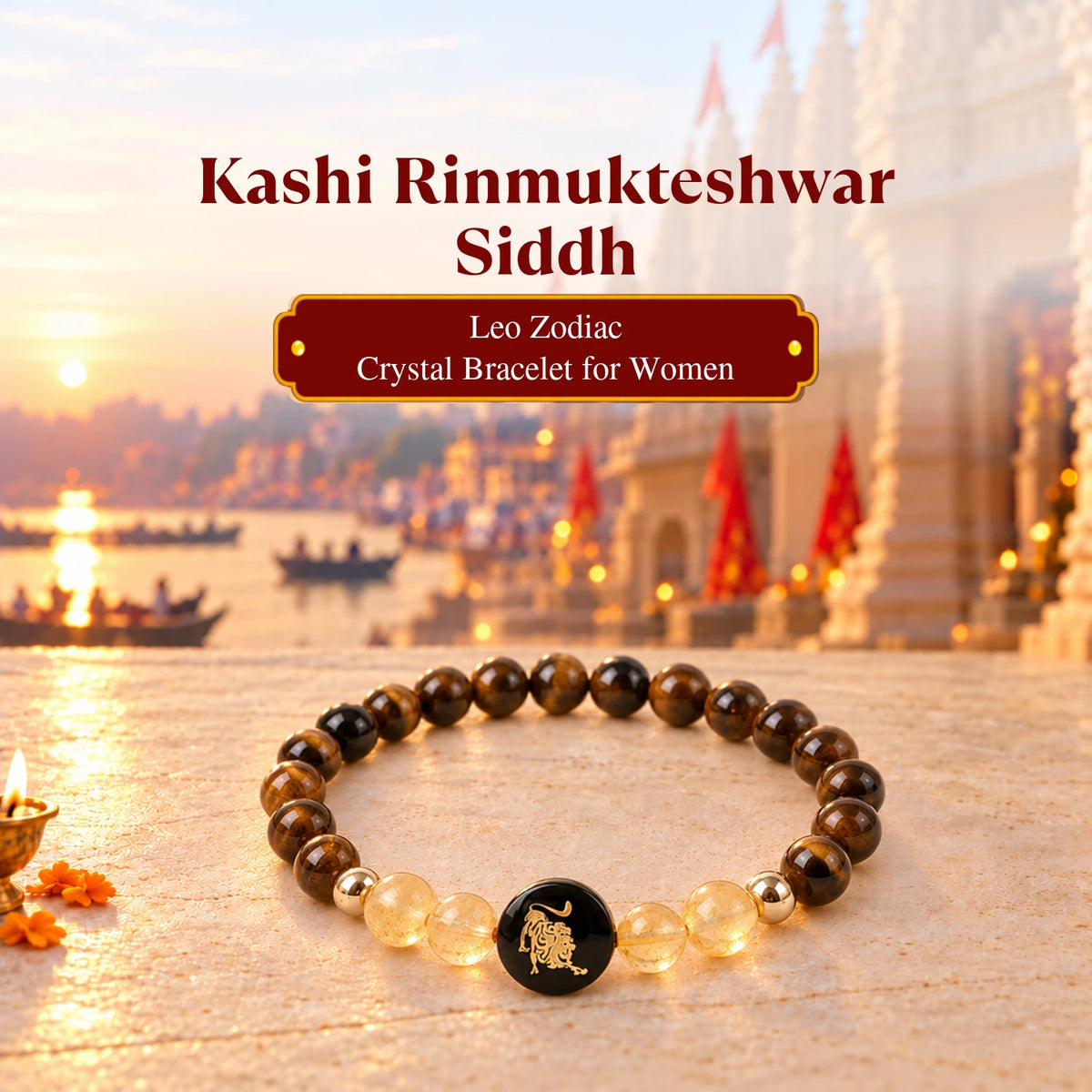 Rinmukteshwar Siddh Leo Zodiac Bracelet for Women with Free Raw Selenite Plate
