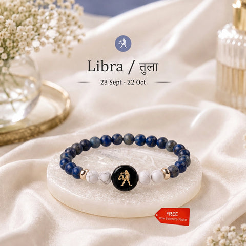 Libra (तुला राशि) Zodiac Lapis Lazuli & Howlite Bracelet for Women