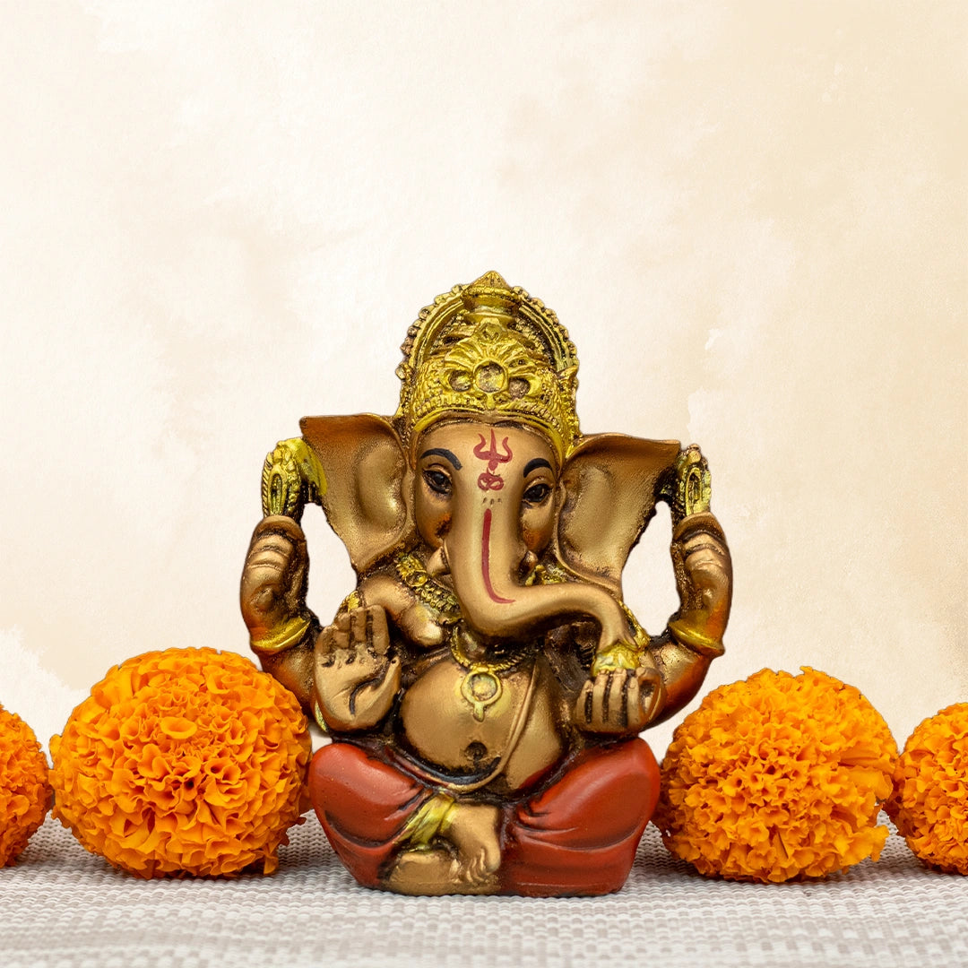 Red & Golden Ganesh Ji Murti – Riddhi Siddhi Roop