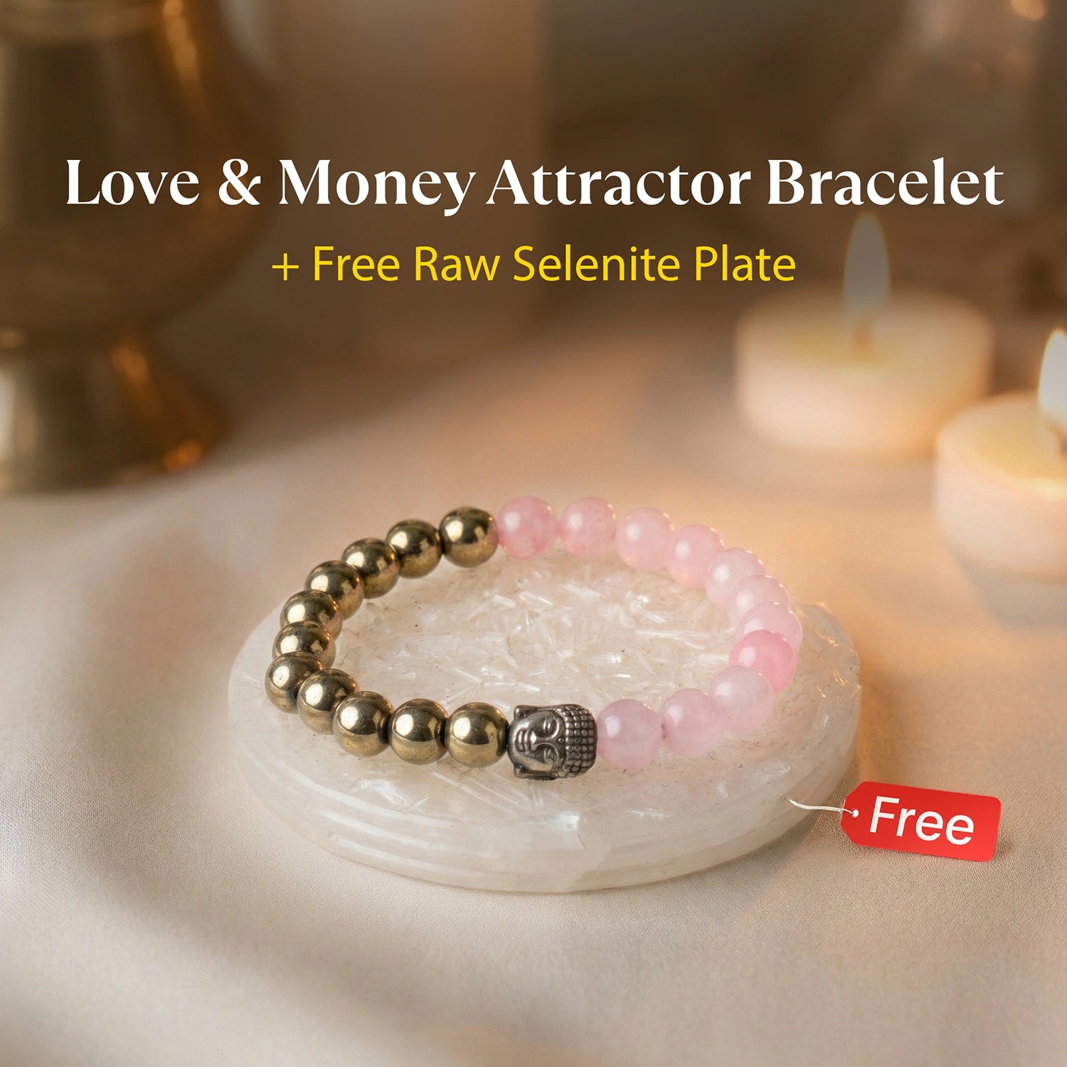 Love & Money Attractor Bracelet with FREE Raw Selenite Plate