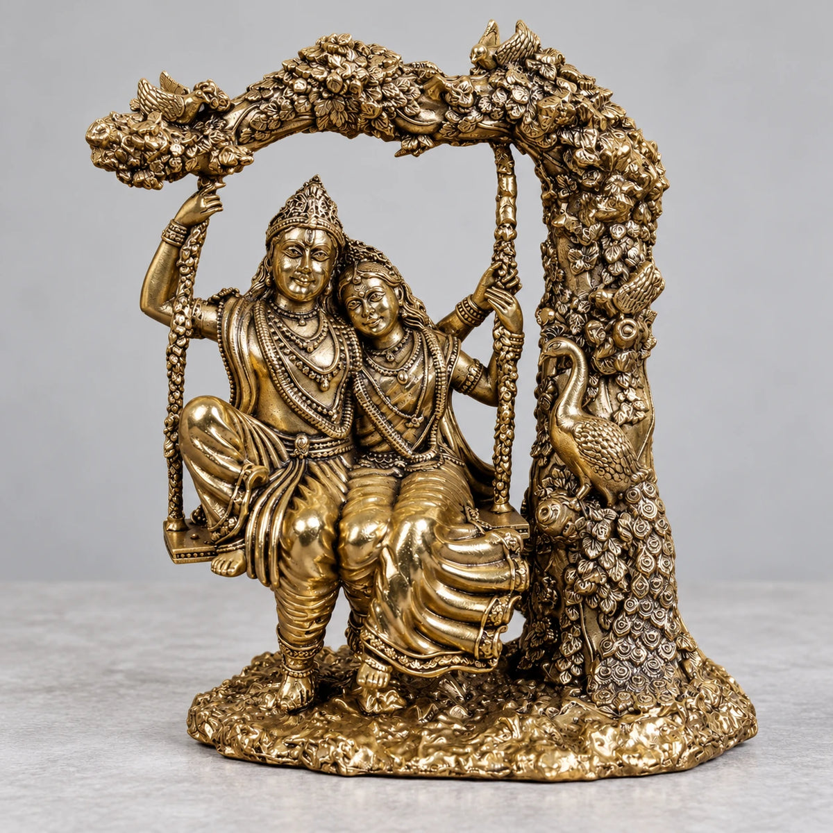 Brass Superfine Radha Krishna Idols On Swing For Home Decor 6 Inch