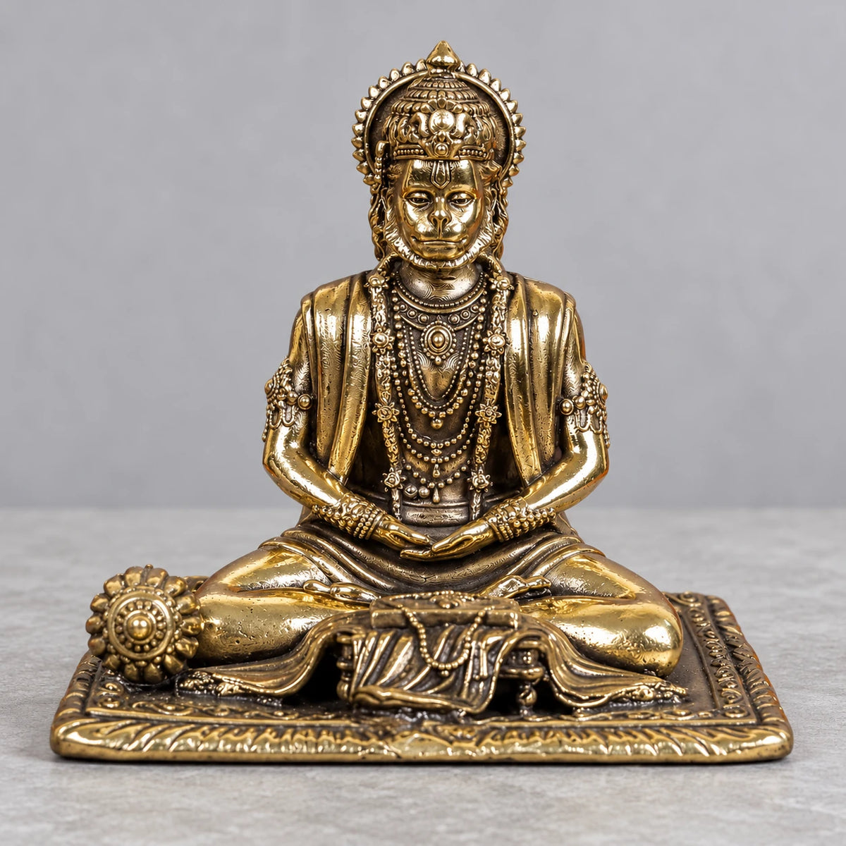 Brass Superfine Meditation Hanuman Idol Intricately Carved 3 Inch