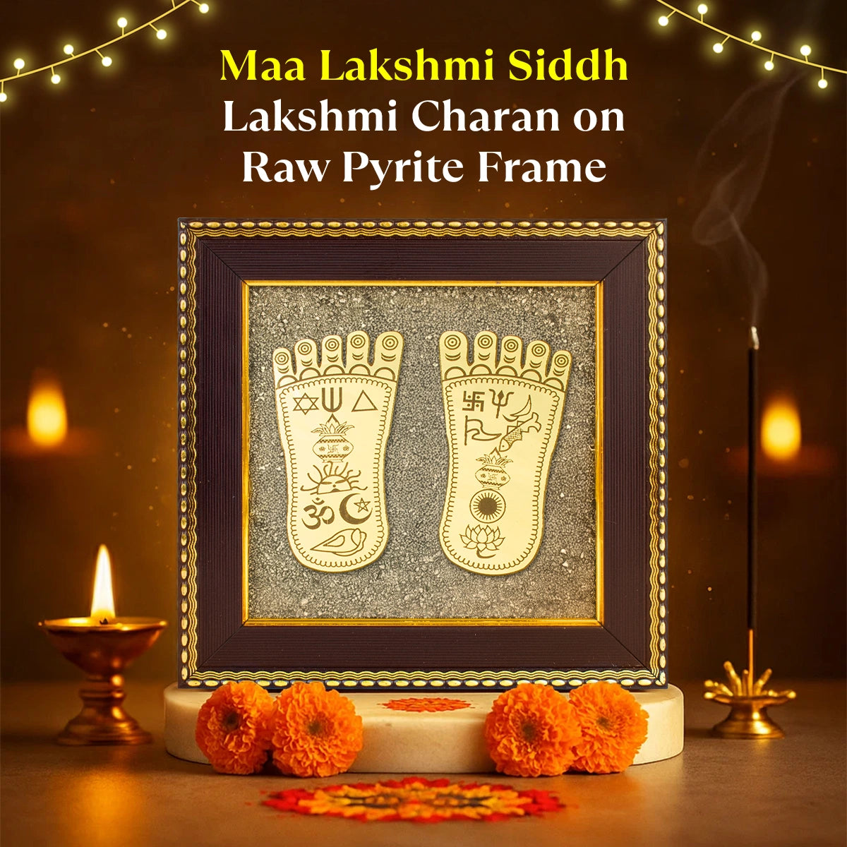 Maa Lakshmi Siddh Maa Lakshmi Charan Paduka on Pyrite Frame