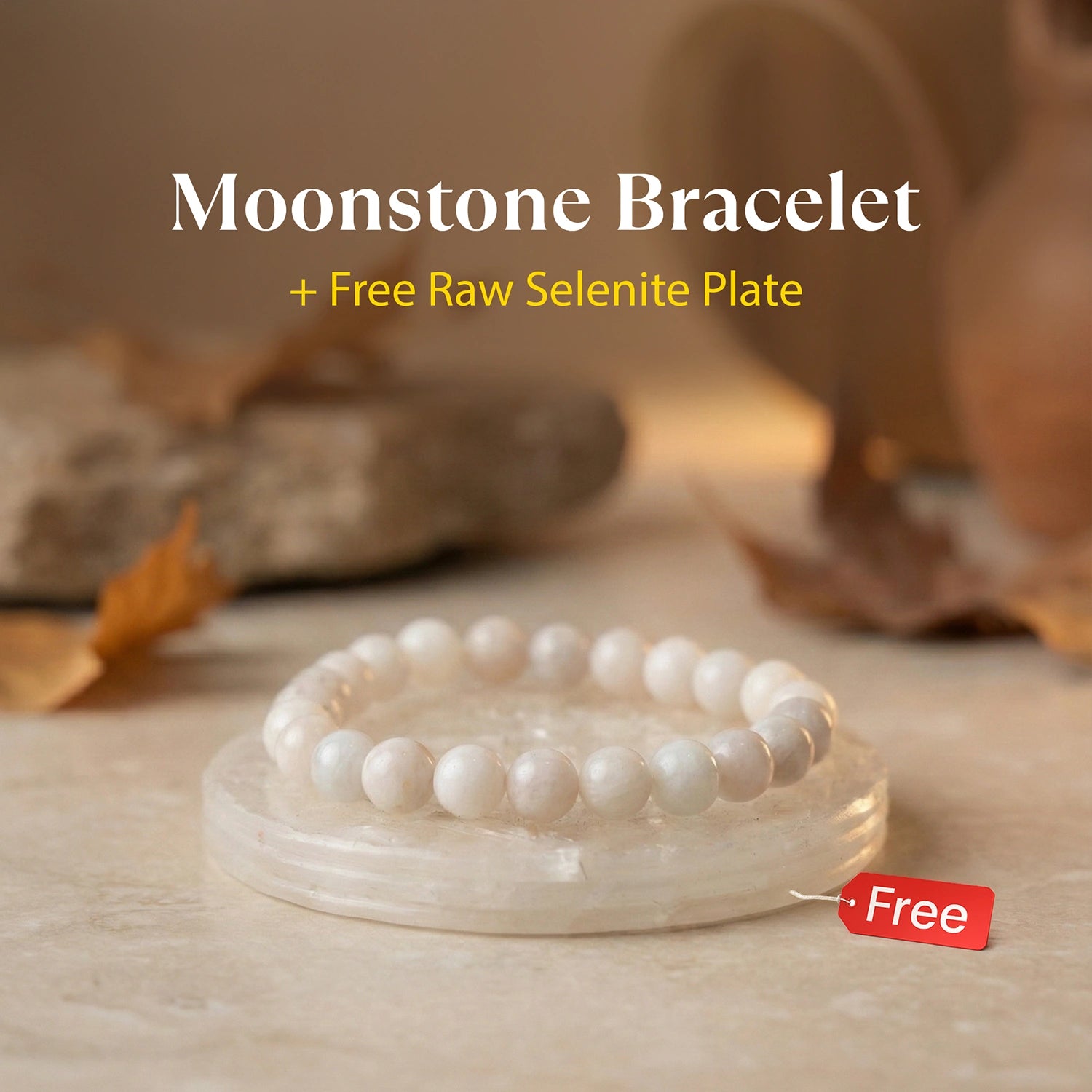 Moonstone Bracelet with FREE Raw Selenite Plate