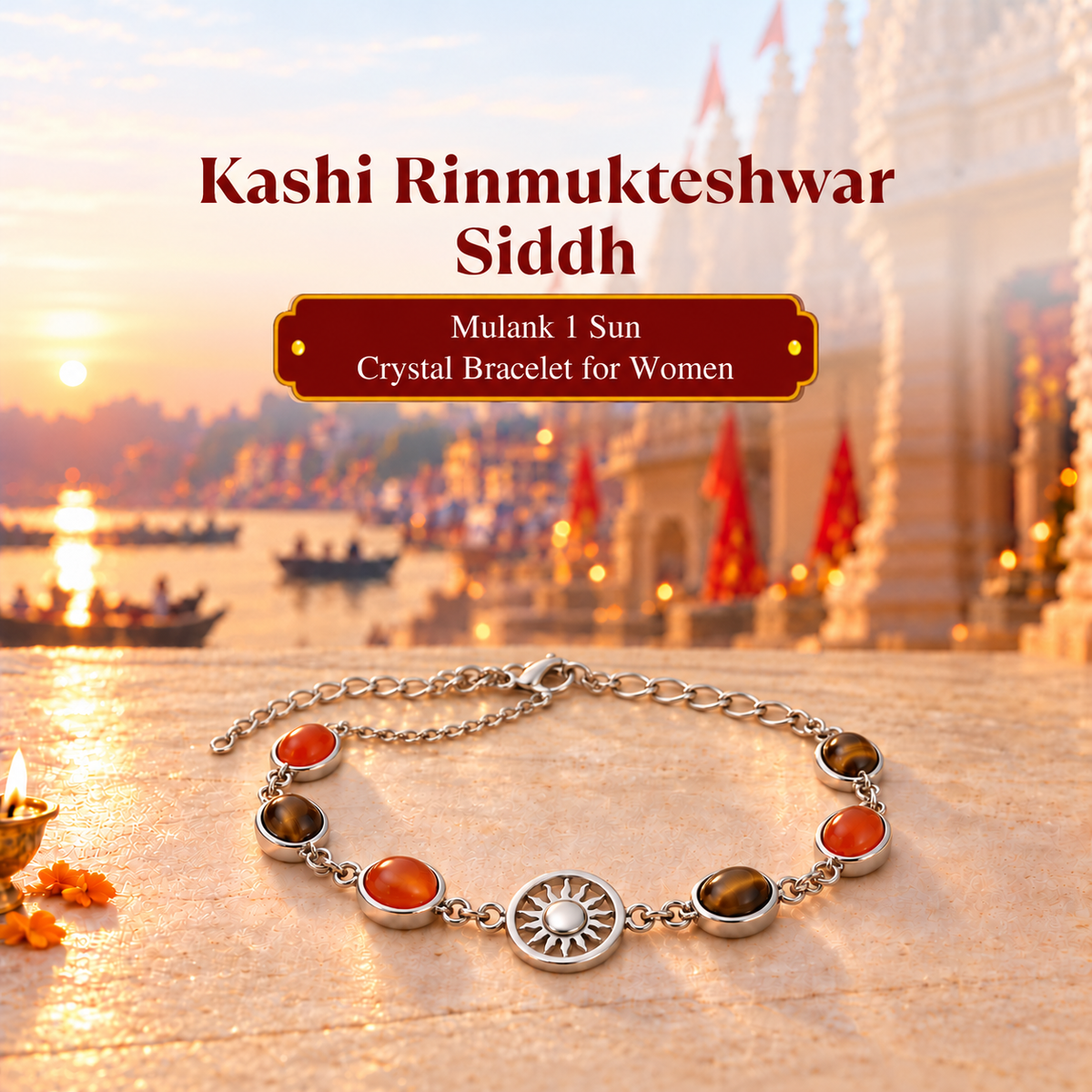 Rinmukteshwar Siddh Mulank 1 Sun Bracelet with FREE Raw Selenite Plate