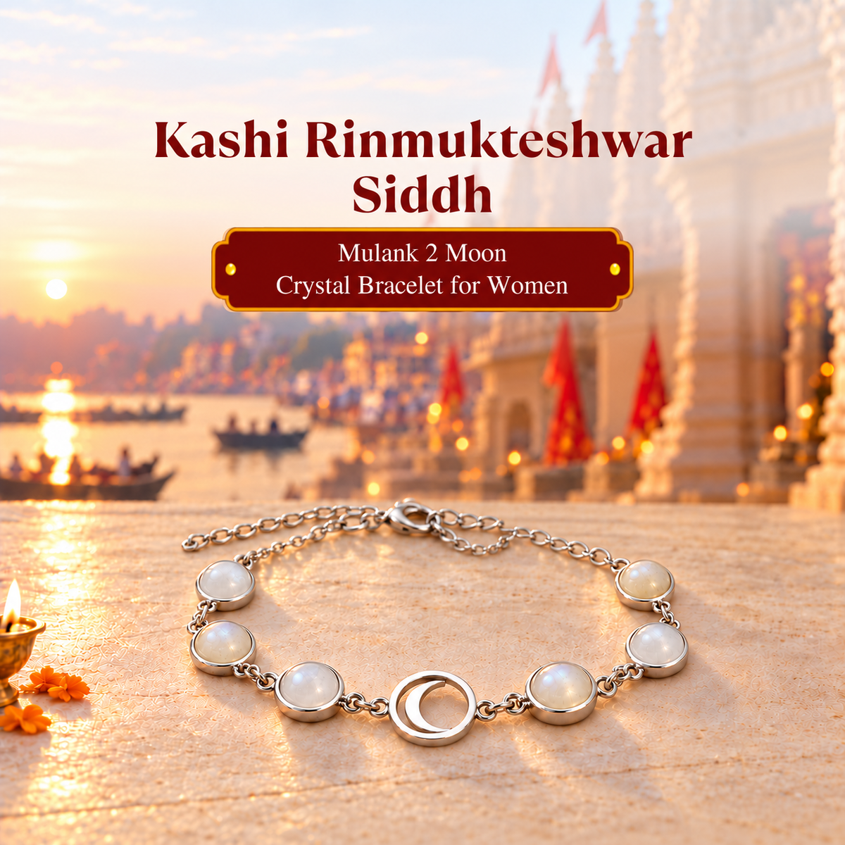 Rinmukteshwar Siddh Mulank 2 Moon Bracelet with FREE Raw Selenite Plate