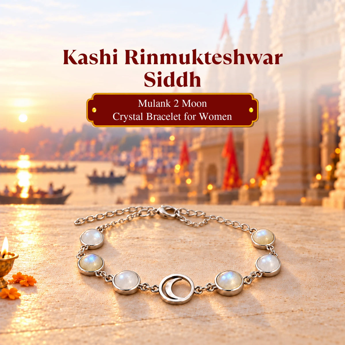 Rinmukteshwar Siddh Mulank 2 Moon Bracelet with FREE Raw Selenite Plate