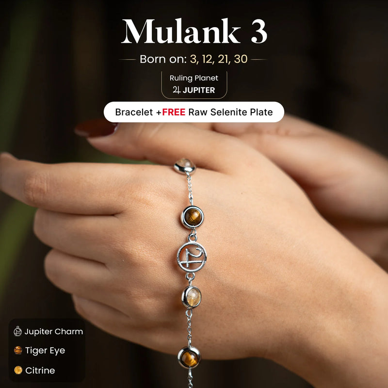 Mulank 3 Jupiter Crystal Bracelet with FREE Raw Selenite Plate