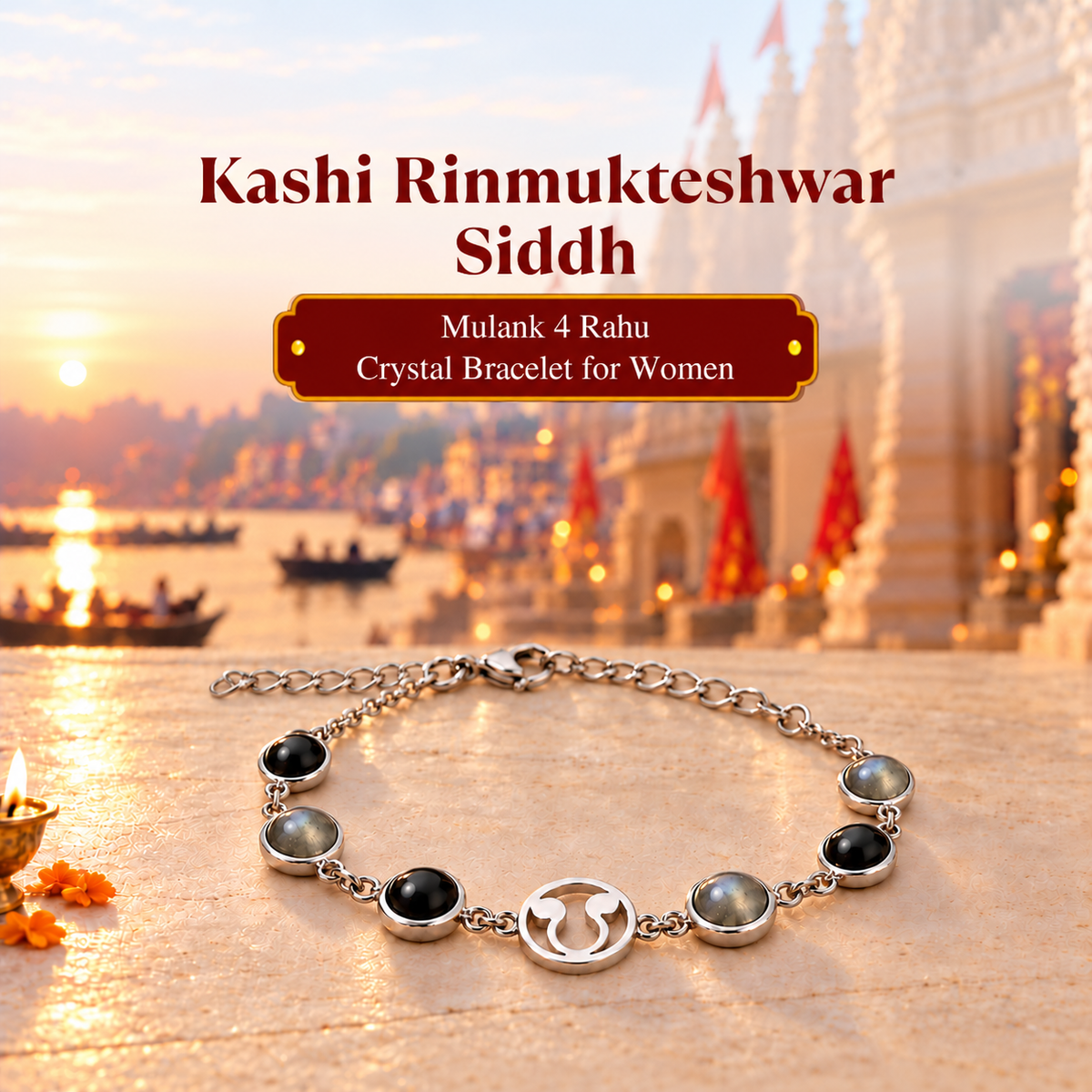 Rinmukteshwar Siddh Mulank 4 Rahu Bracelet with FREE Raw Selenite Plate