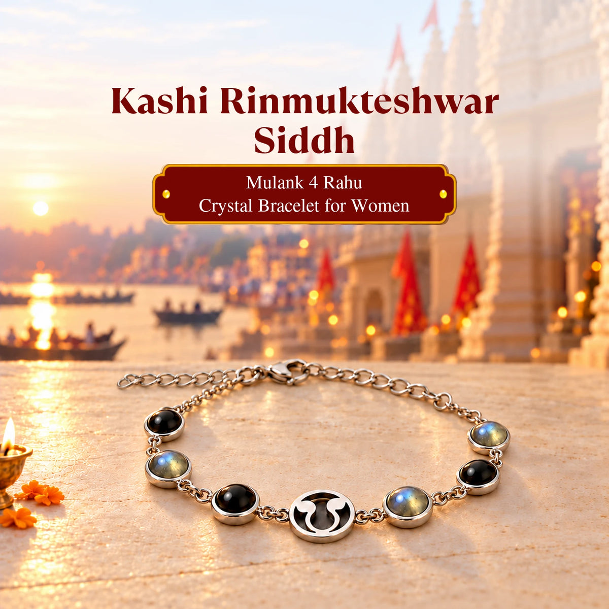 Rinmukteshwar Siddh Mulank 4 Rahu Bracelet with FREE Raw Selenite Plate