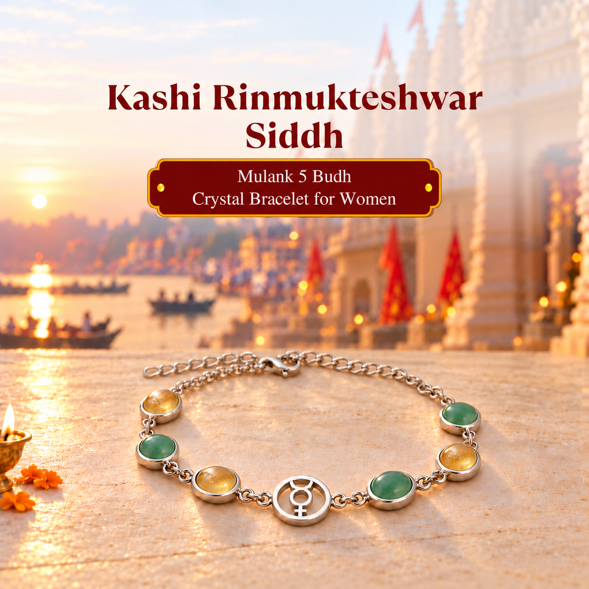 Rinmukteshwar Siddh Mulank 5 Budh Bracelet with FREE Raw Selenite Plate
