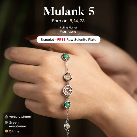 Mulank 5 Budh Crystal Bracelet with FREE Raw Selenite Plate