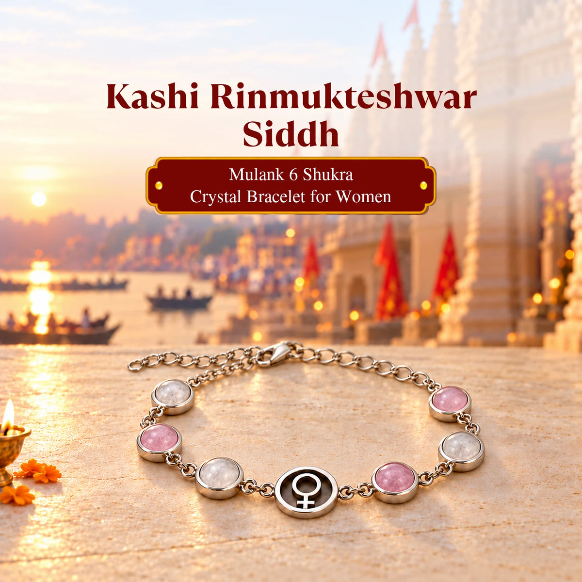 Rinmukteshwar Siddh Mulank 6 Shukra Bracelet with FREE Raw Selenite Plate