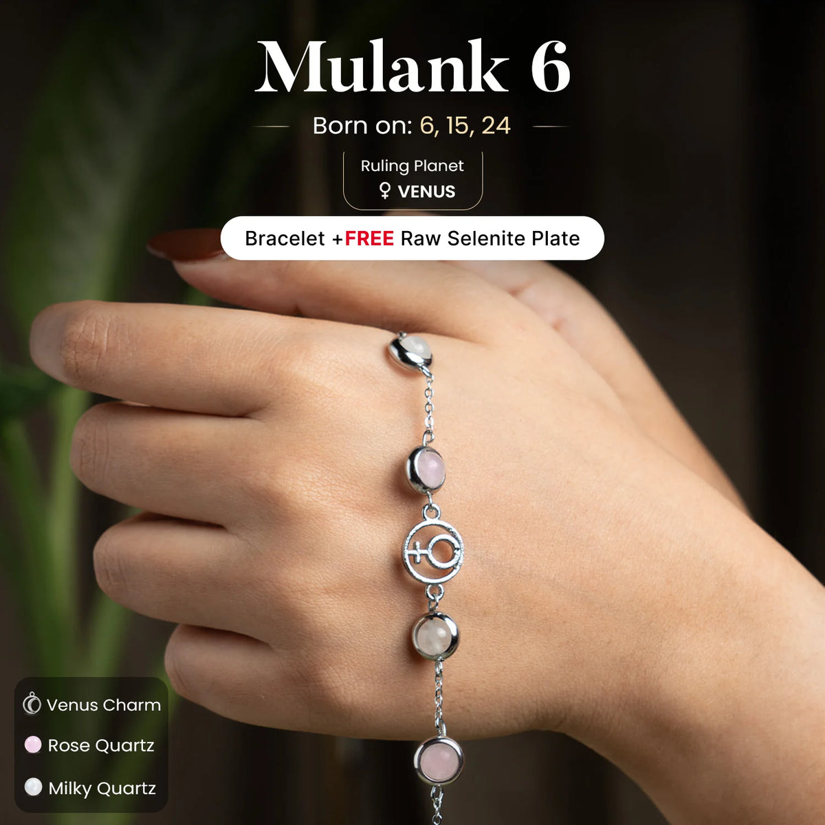 Mulank 6 Shukra Crystal Bracelet with FREE Raw Selenite Plate
