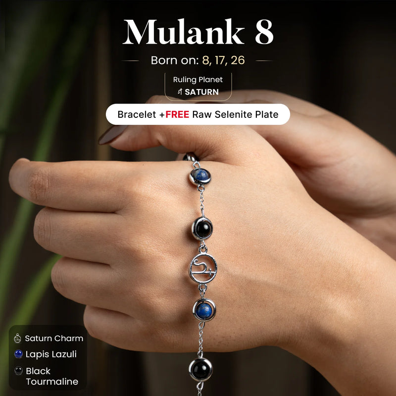 Mulank 8 Saturn Crystal Bracelet with FREE Raw Selenite Plate