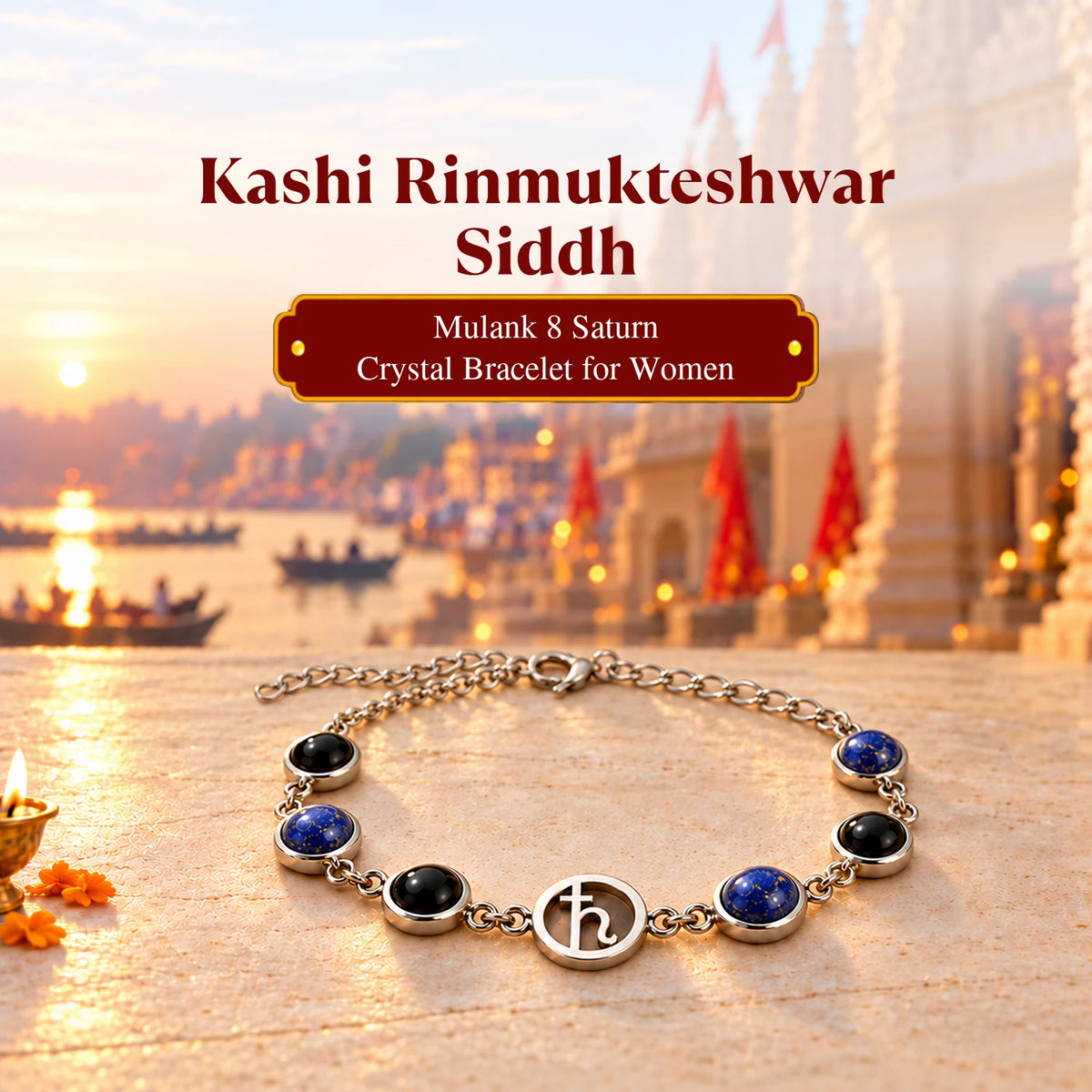 Rinmukteshwar Siddh Mulank 8 Saturn Bracelet with FREE Raw Selenite Plate