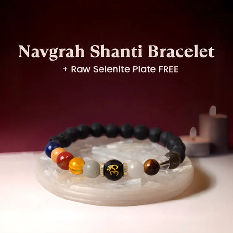 Navgrah Shanti Bracelet with Raw Selenite Plate