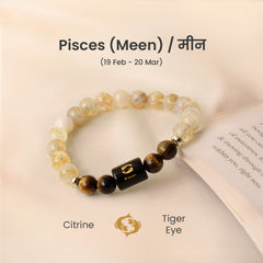 Pisces (मीन राशि) Zodiac Citrine & Tiger Eye Bracelet