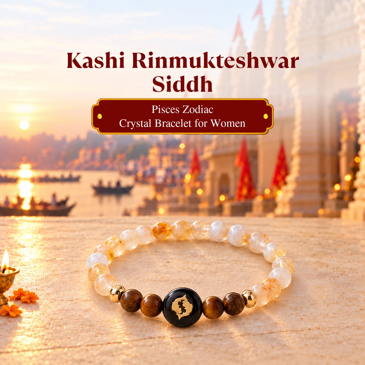 Rinmukteshwar Siddh Pisces Zodiac Bracelet for Women with Free Raw Selenite Plate